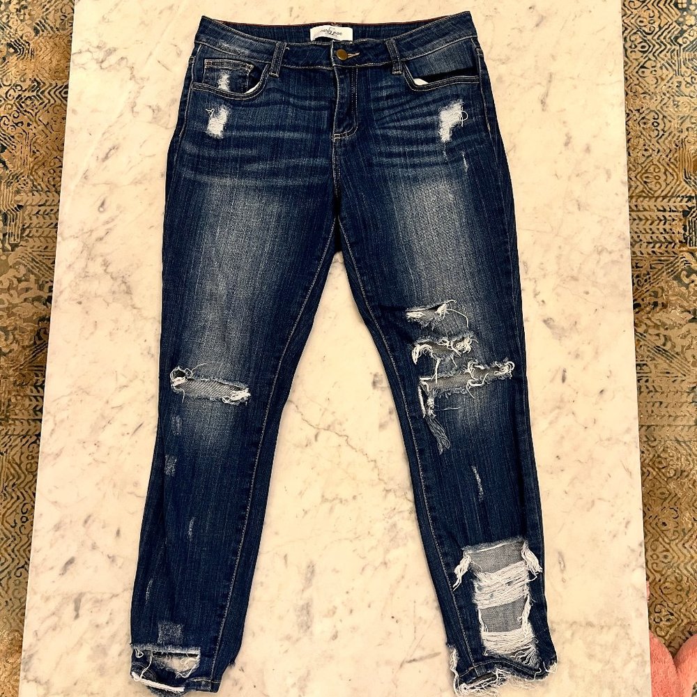 Carly Jean Los Angeles CJLA Dark Rinse Distressed Cropped Jeans Size 7 o…